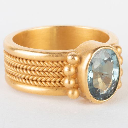 Reinstein Ross 22k Braided Gold and Aquamarine Ring
