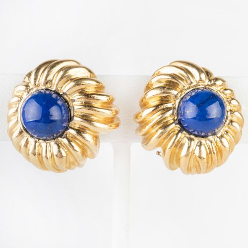 Pair of 14k Gold and Lapis Lazuli Earclips