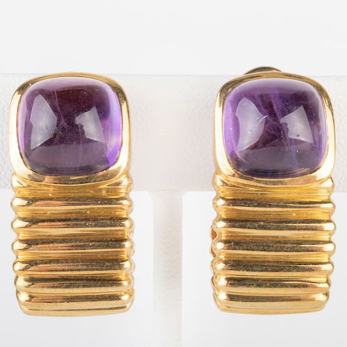 Pair of 14k Gold and Amethyst Earclips