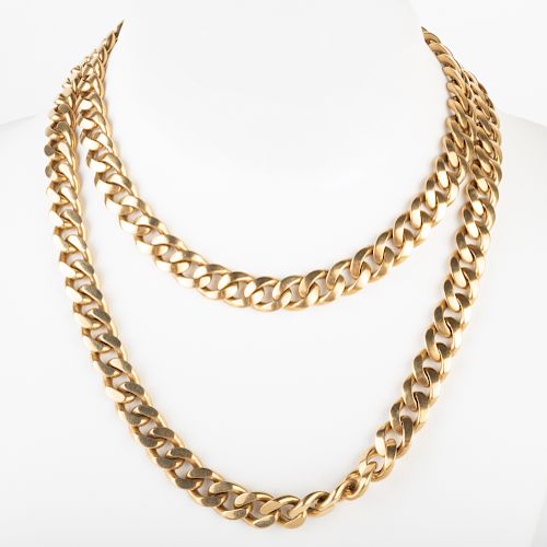 18k Gold Long Cuban Link Chain Necklace
