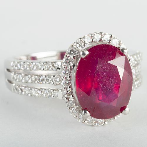 18k White Gold, Ruby and Diamond Ring