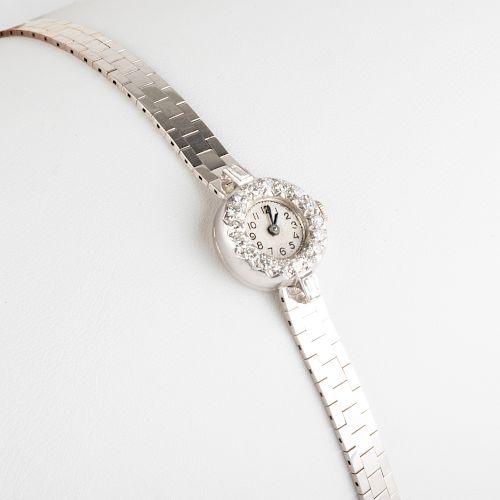 14k White Gold and Diamond Wristwatch