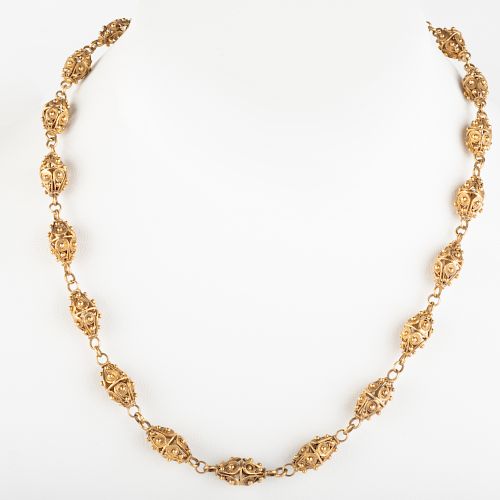 18k Gold Filigree Beaded Necklace 