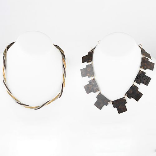 Modern Metal Choker Necklace and a Braided Tricolor Metal Necklace