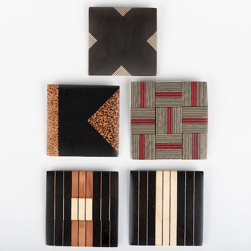 Five Contemporary Square Wood Brooches