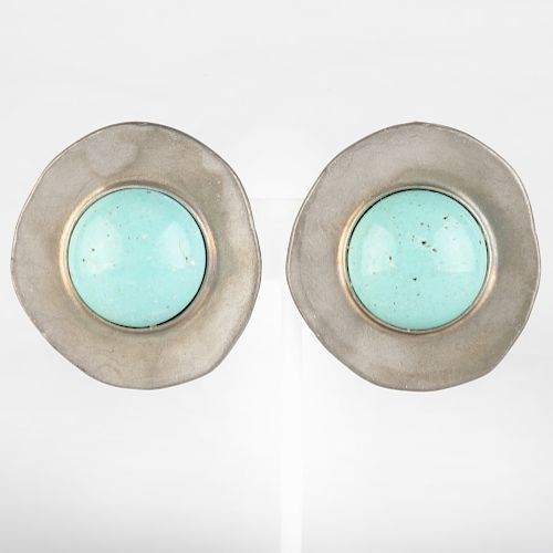 Pair of Ben-Amun Turquoise and Pewter Earclips