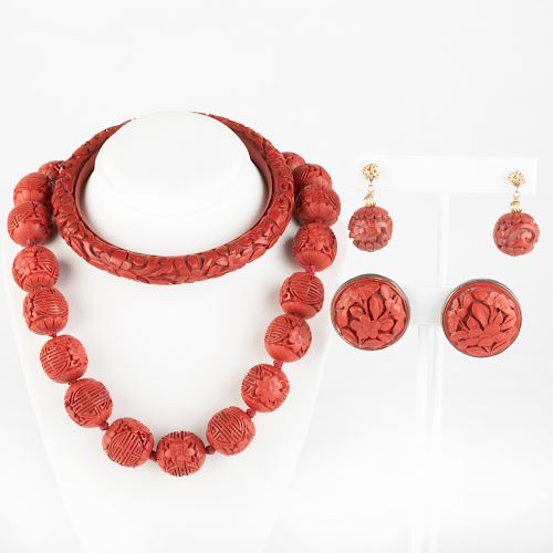 Group of Cinnabar Colored Jewelry