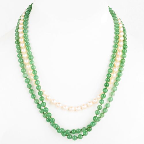 Nephrite Bead and Cultured Pearl Necklace