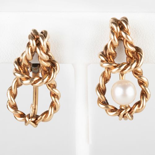 Pair of 14k Gold and Pearl Earclips