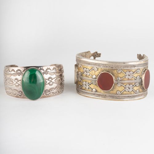 Two Silver and Stone Cuff Bracelets