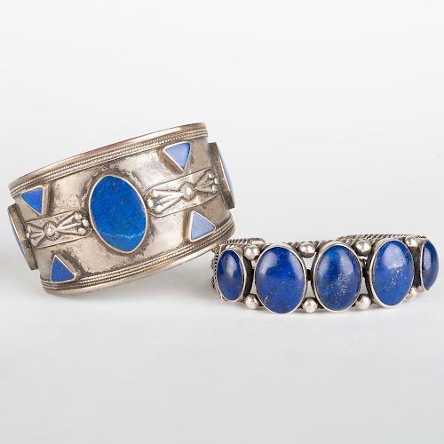 Two Silver and Lapis Cuff Bracelets