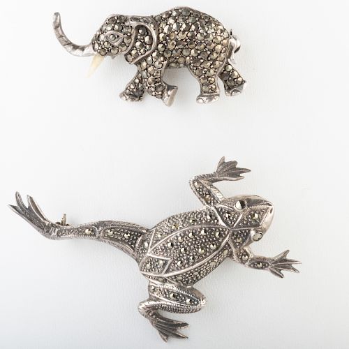 Two Silver and Marcasite Animal Pins