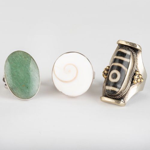 Three Silver Rings, Set with Miscellaneous Stones