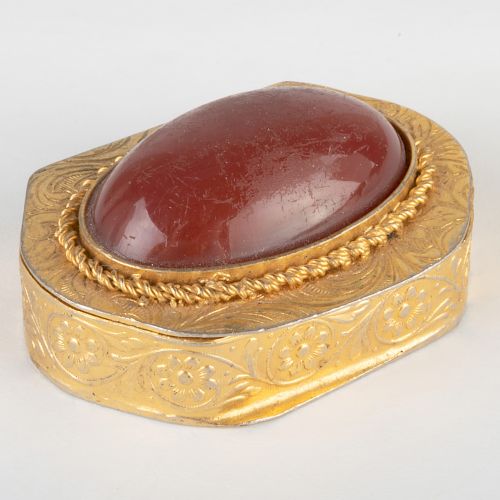Italian Gold-Plated Stone-Mounted Pill Box
