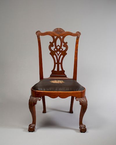 SIR WILLIAM JOHNSON'S IMPORTANT CHIPPENDALE MAHOGANY COMPASS SEAT SIDE CHAIR,New York, 1770-1765
