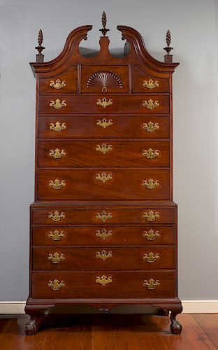 THE JOHN TREADWELL IMPORTANT CHIPPENDALE MAHOGANY BONNET TOP CHEST-ON-CHEST, 
Salem, MA, 1765-1780

