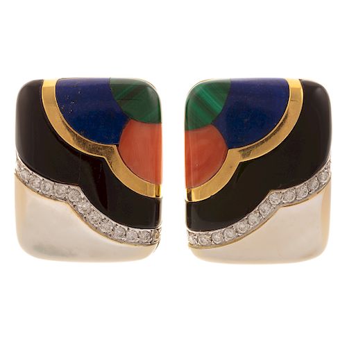 A Pair of Ladies Gem Set Ear Clips in 18K Gold