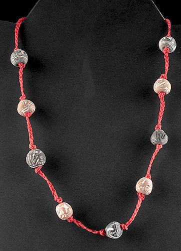 Ecuadorean Pottery Spindle Whorl Bead & Cord Necklace