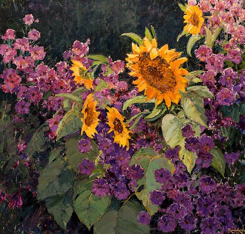 Alan Wolton | Sunflowers and Purple Flowers 