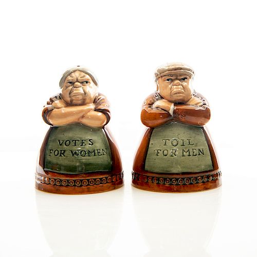 2 ROYAL DOULTON VOTES AND TOIL SALT AND PEPPER SHAKERS