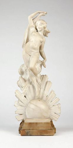 An Art Deco alabaster figural lamp