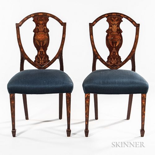 Set of Six Georgian-style Marquetry Mahogany Side Chairs