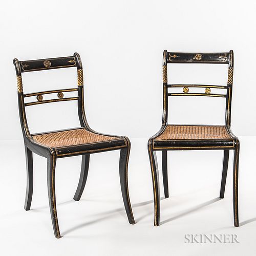 Set of Six Regency-style Black-painted and Gilt Side Chairs