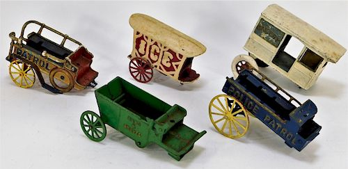 5PC Antique American Cast Iron Toy Cart Group