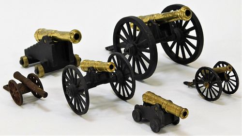 6 American and Japanese Cast Iron Canon Toys