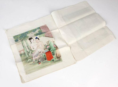 Collection of 12 Chinese erotic paintings on silk