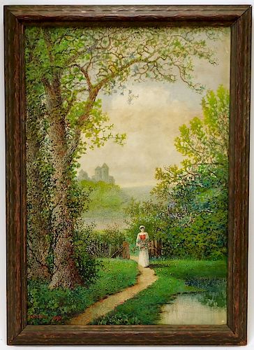 G. F Fuller Spring Young Maiden Landscape Painting