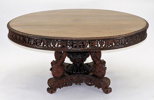 PHENOMENAL 19C. Anglo-Indian Hardwood Table 58"