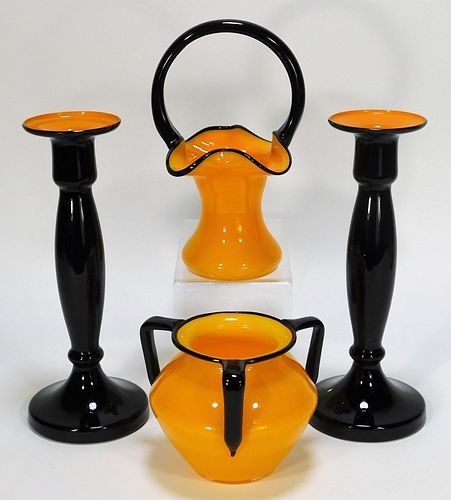 4PC Assorted Orange Tango Bohemian Art Glass Vases