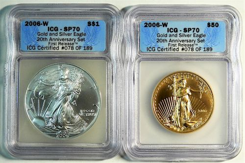 2PC United States 2006 W Gold & Silver Eagle Coins