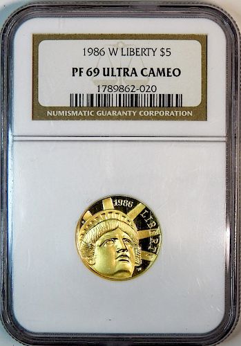 United States 1986 W Liberty $5 Gold Coin PF 69 UC