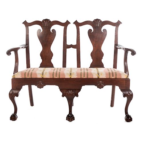Old Reproduction Mahogany Double Chair Back Settee