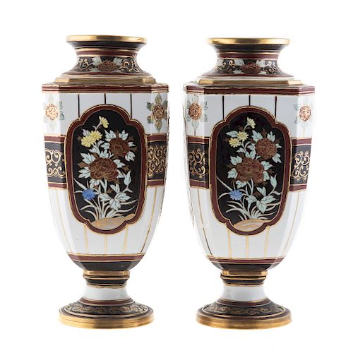 Pair Large Nippon Porcelain Panel Vases