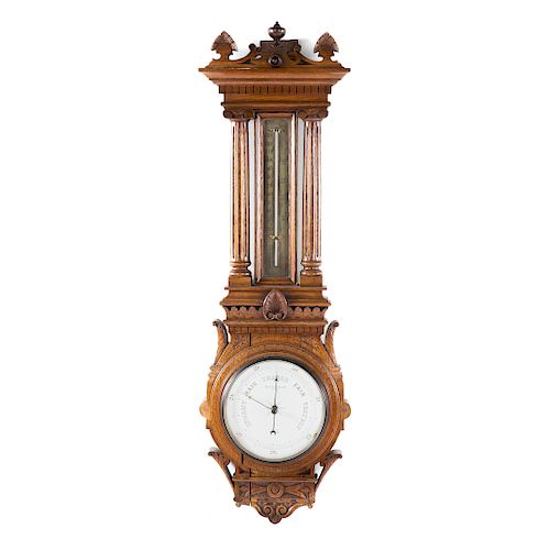 Victorian Carved Walnut Barometer