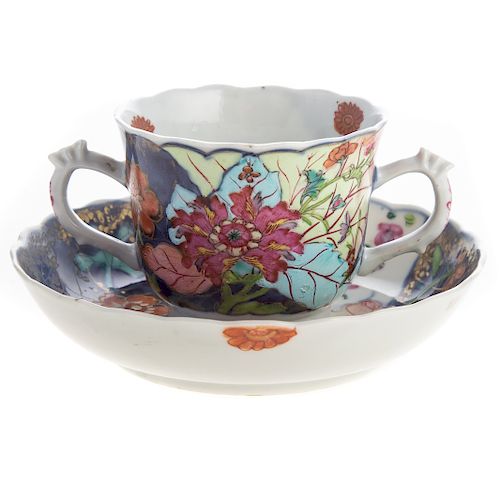 Chinese Export Double Handled Cup & Saucer