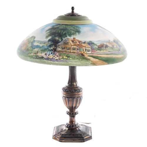 Pairpoint Reverse Painted Glass Shade Table Lamp