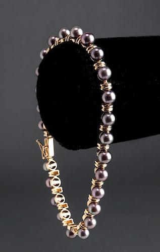 14K Yellow Gold & Gray Cultured Pearl Bracelet
