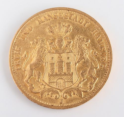 1895 Hamburg Free City 20 Mark Gold Coin