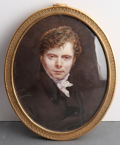 Illegibly Signed Oval Portrait Painting of Man