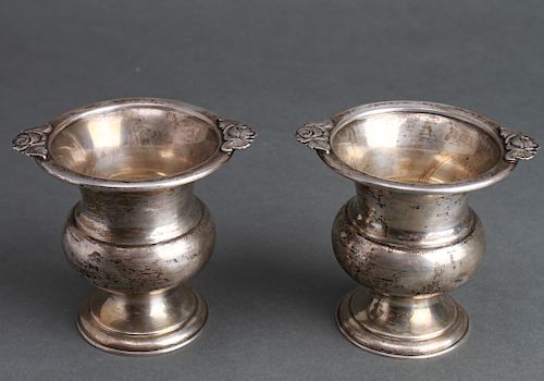 Sterling Silver Small Urns, Rose Motif, Pair