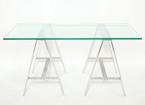 Albrizzi Mid-Century Glass Top Trestle Table