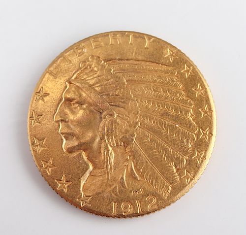 1912 Indian Head $5 Half Eagle Gold Coin