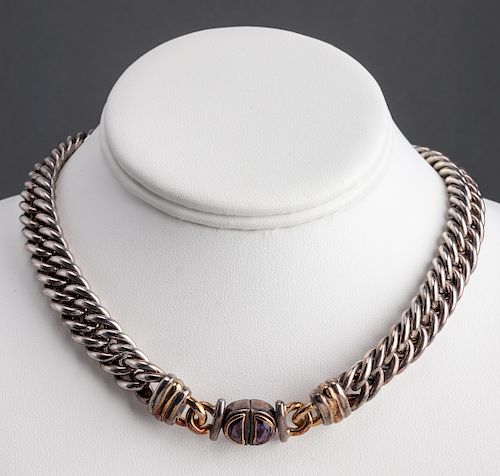 Christofle Silver, 18K Gold & Amethyst Necklace