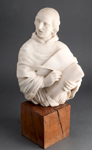 Carved Marble Bust of Religious Figure