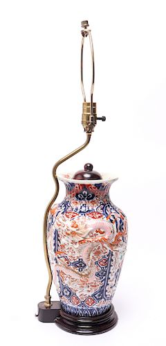 Japanese Imari Porcelain Vase Lamp, 19th C.