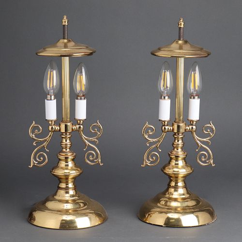 Brass Federal Style Two-Light Table Lamps, 2